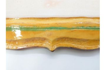 古余呂技窯　川瀬竹志　黄地緑彩輪花　約20cm　6.6寸　鮮やかな色合いが食卓を華やかにする長方皿5枚セット(変形皿、和皿、和食器、共箱付き、六寸六分)(R-070778)
