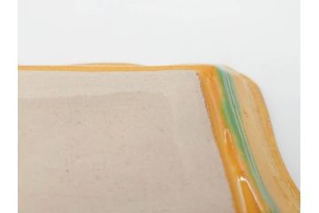 古余呂技窯　川瀬竹志　黄地緑彩輪花　約20cm　6.6寸　鮮やかな色合いが食卓を華やかにする長方皿5枚セット(変形皿、和皿、和食器、共箱付き、六寸六分)(R-070778)