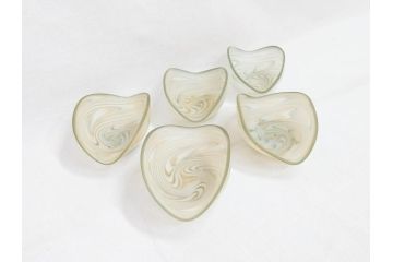 ガラス工芸家　石井康治　石井グラススタジオ　細部まで職人のこだわりが感じられる手吹き硝子皿5客セット(ガラス、ボウル、深皿、和皿、和食器、箱付き)(R-070780)