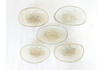 ガラス工芸家　石井康治　石井グラススタジオ　細部まで職人のこだわりが感じられる手吹き硝子皿5客セット(ガラス、ボウル、深皿、和皿、和食器、箱付き)(R-070780)