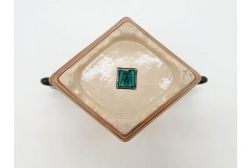 九谷焼　徳田八十吉　瑞稲釉(瑞穂?)　菱形　四天王図　龍双耳　観音摘　意匠を凝らしたつくりが見事な香炉(共箱付き)(R-070782)