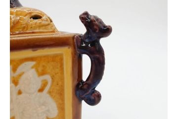 九谷焼　徳田八十吉　瑞稲釉(瑞穂?)　菱形　四天王図　龍双耳　観音摘　意匠を凝らしたつくりが見事な香炉(共箱付き)(R-070782)