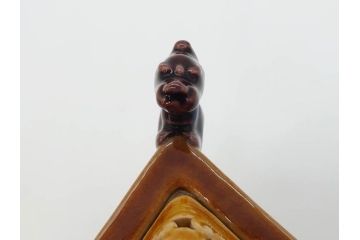 九谷焼　徳田八十吉　瑞稲釉(瑞穂?)　菱形　四天王図　龍双耳　観音摘　意匠を凝らしたつくりが見事な香炉(共箱付き)(R-070782)