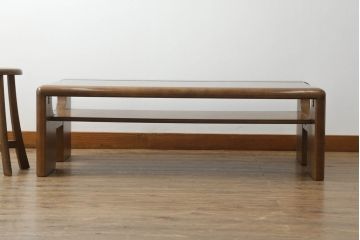 和製ビンテージ　maruni(マルニ木工)　ガラストップがお洒落なセンターテーブル(ローテーブル、リビングテーブル、カフェテーブル、座卓、ヴィンテージ)(R-070805)