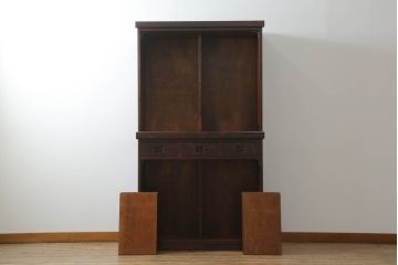 中古　民芸家具　和光　NEW北樹　水屋105K　上質な和の空間を演出する二段重ね水屋箪笥(食器棚、茶箪笥、キャビネット、収納棚、戸棚、店舗什器)(R-070814)