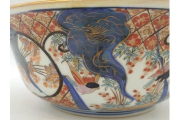 明治期　上手物　伊万里　金彩　色絵　鳳凰　龍　花鳥文　約28cm　9.2寸　鮮やかな色彩が素敵な大鉢(深鉢、和皿、和食器、共箱付き、九寸二分)(R-070849)