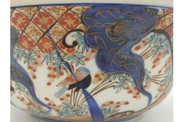 明治期　上手物　伊万里　金彩　色絵　鳳凰　龍　花鳥文　約28cm　9.2寸　鮮やかな色彩が素敵な大鉢(深鉢、和皿、和食器、共箱付き、九寸二分)(R-070849)
