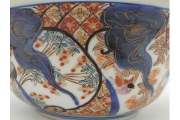 明治期　上手物　伊万里　金彩　色絵　鳳凰　龍　花鳥文　約28cm　9.2寸　鮮やかな色彩が素敵な大鉢(深鉢、和皿、和食器、共箱付き、九寸二分)(R-070849)