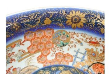 明治期　上手物　伊万里　金彩　色絵　鳳凰　龍　花鳥文　約28cm　9.2寸　鮮やかな色彩が素敵な大鉢(深鉢、和皿、和食器、共箱付き、九寸二分)(R-070849)