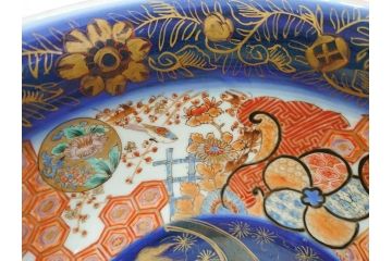 明治期　上手物　伊万里　金彩　色絵　鳳凰　龍　花鳥文　約28cm　9.2寸　鮮やかな色彩が素敵な大鉢(深鉢、和皿、和食器、共箱付き、九寸二分)(R-070849)