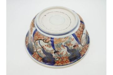 明治期　上手物　伊万里　金彩　色絵　鳳凰　龍　花鳥文　約28cm　9.2寸　鮮やかな色彩が素敵な大鉢(深鉢、和皿、和食器、共箱付き、九寸二分)(R-070849)