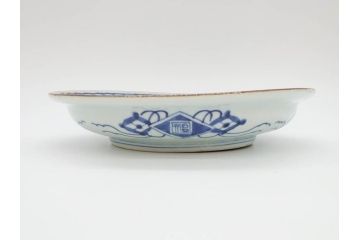 江戸期　古伊万里　角福　染付　菊桐地紋　約27cm　8.9寸　食卓を爽やかに彩る大皿(深皿、和皿、和食器、八寸九分)(R-070850)