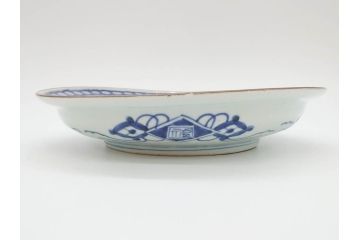 江戸期　古伊万里　角福　染付　菊桐地紋　約27cm　8.9寸　食卓を爽やかに彩る大皿(深皿、和皿、和食器、八寸九分)(R-070850)