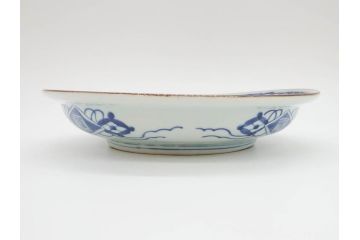 江戸期　古伊万里　角福　染付　菊桐地紋　約27cm　8.9寸　食卓を爽やかに彩る大皿(深皿、和皿、和食器、八寸九分)(R-070850)