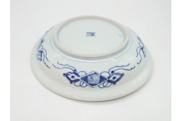 江戸期　古伊万里　角福　染付　菊桐地紋　約27cm　8.9寸　食卓を爽やかに彩る大皿(深皿、和皿、和食器、八寸九分)(R-070850)