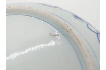 江戸期　古伊万里　角福　染付　菊桐地紋　約27cm　8.9寸　食卓を爽やかに彩る大皿(深皿、和皿、和食器、八寸九分)(R-070850)
