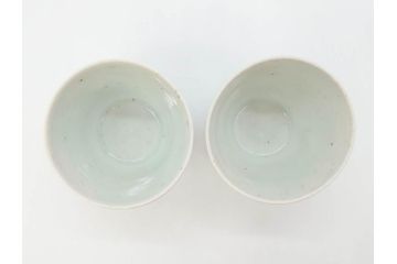 江戸期　古伊万里　染付　交叉草文(檜垣草)　シンプルなデザインと和の雰囲気が魅力的なそば猪口2客セット(蕎麦猪口、湯呑、湯のみ、ぐい呑み、和食器)(R-070852)