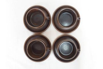 ARABIA FINLAND　Ruska(ルスカ)　Ulla Procope(ウラ・プロコッペ)　それぞれ違った深みのあるブラウンが魅力的なコーヒーカップ&ソーサー4客セット(アラビア、フィンランド、Sモデル、北欧食器、C&S)(R-070853)