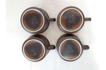 ARABIA FINLAND　Ruska(ルスカ)　Ulla Procope(ウラ・プロコッペ)　それぞれ違った深みのあるブラウンが魅力的なコーヒーカップ&ソーサー4客セット(アラビア、フィンランド、Sモデル、北欧食器、C&S)(R-070853)