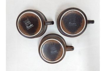 ARABIA FINLAND　Ruska(ルスカ)　Ulla Procope(ウラ・プロコッペ)　それぞれ違った深みのあるブラウンが魅力的なコーヒーカップ&ソーサー3客セット(アラビア、フィンランド、Sモデル、北欧食器、C&S)(R-070854)