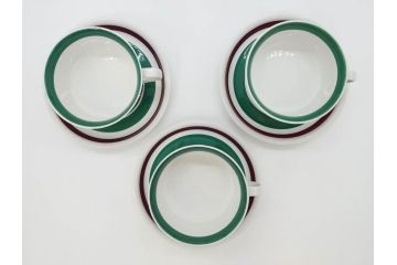 ARABIA FINLAND　希少シリーズ　Purpuri Jenkka(プルプリ イェンカ)　Ulla Procope(ウラ・プロコッペ)　可愛らしいデザインで華やかな雰囲気溢れるカップ&ソーサー3客セット(アラビア、フィンランド、北欧食器、C&S)(R-070856)