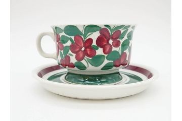 ARABIA FINLAND　希少シリーズ　Purpuri Jenkka(プルプリ イェンカ)　Ulla Procope(ウラ・プロコッペ)　可愛らしいデザインで華やかな雰囲気溢れるカップ&ソーサー3客セット(アラビア、フィンランド、北欧食器、C&S)(R-070856)