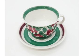 ARABIA FINLAND　希少シリーズ　Purpuri Jenkka(プルプリ イェンカ)　Ulla Procope(ウラ・プロコッペ)　可愛らしいデザインで華やかな雰囲気溢れるカップ&ソーサー3客セット(アラビア、フィンランド、北欧食器、C&S)(R-070857)