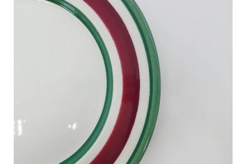 ARABIA FINLAND　希少シリーズ　Purpuri Jenkka(プルプリ イェンカ)　Ulla Procope(ウラ・プロコッペ)　赤と緑のラインが食卓を華やかに彩るプレート3枚セット(アラビア、フィンランド、Sモデル、皿、北欧食器)(R-070858)