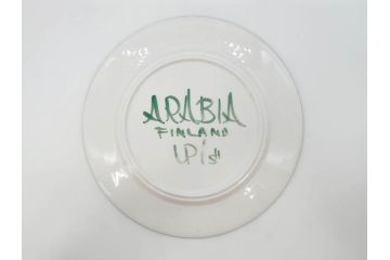 ARABIA FINLAND　希少シリーズ　Purpuri Jenkka(プルプリ イェンカ)　Ulla Procope(ウラ・プロコッペ)　赤と緑のラインが食卓を華やかに彩るプレート3枚セット(アラビア、フィンランド、Sモデル、皿、北欧食器)(R-070858)