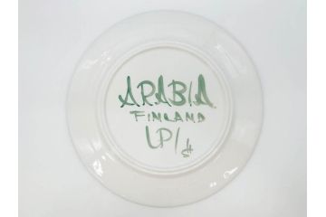 ARABIA FINLAND　希少シリーズ　Purpuri Jenkka(プルプリ イェンカ)　Ulla Procope(ウラ・プロコッペ)　赤と緑のラインが食卓を華やかに彩るプレート3枚セット(アラビア、フィンランド、Sモデル、皿、北欧食器)(R-070858)
