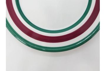 ARABIA FINLAND　希少シリーズ　Purpuri Jenkka(プルプリ イェンカ)　Ulla Procope(ウラ・プロコッペ)　赤と緑のラインが食卓を華やかに彩るプレート3枚セット(アラビア、フィンランド、Sモデル、皿、北欧食器)(R-070859)