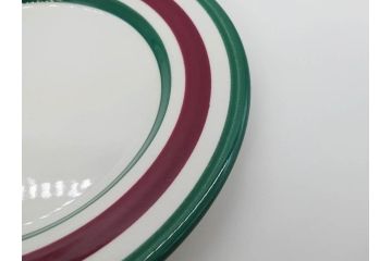 ARABIA FINLAND　希少シリーズ　Purpuri Jenkka(プルプリ イェンカ)　Ulla Procope(ウラ・プロコッペ)　赤と緑のラインが食卓を華やかに彩るプレート3枚セット(アラビア、フィンランド、Sモデル、皿、北欧食器)(R-070859)