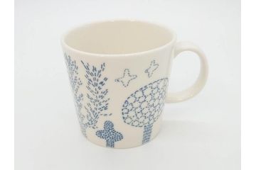 iittala(イッタラ)　廃盤　オイバ・トイッカ50周年記念　バード　イッタラ×つぼいねね　2009　1000個限定　可愛らしいデザインが魅力的なマグカップ2客セット(北欧食器、鳥、ブルー)(R-070861)