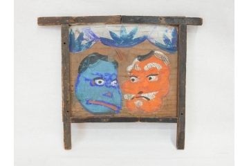 時代物　1枚1枚丁寧に描かれたどこか懐かしい雰囲気の絵馬6枚セット(木製、木板、肉筆、手描き、天狗、烏天狗、神社、人物、拝み絵馬)(R-070862)