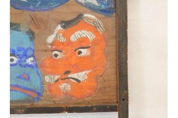 時代物　1枚1枚丁寧に描かれたどこか懐かしい雰囲気の絵馬6枚セット(木製、木板、肉筆、手描き、天狗、烏天狗、神社、人物、拝み絵馬)(R-070862)