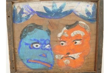 時代物　1枚1枚丁寧に描かれたどこか懐かしい雰囲気の絵馬6枚セット(木製、木板、肉筆、手描き、天狗、烏天狗、神社、人物、拝み絵馬)(R-070862)