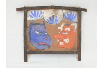 時代物　1枚1枚丁寧に描かれたどこか懐かしい雰囲気の絵馬6枚セット(木製、木板、肉筆、手描き、天狗、烏天狗、神社、人物、拝み絵馬)(R-070862)
