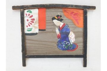 時代物　1枚1枚丁寧に描かれたどこか懐かしい雰囲気の絵馬6枚セット(木製、木板、肉筆、手描き、天狗、烏天狗、神社、人物、拝み絵馬)(R-070862)