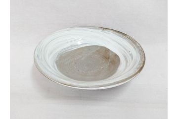 小林東五　對州窯　刷毛目(はけめ)　約21cm　6.9寸　上品な和の趣溢れる平皿(深皿、和皿、和食器、六寸九分、共箱付き)(R-070867)
