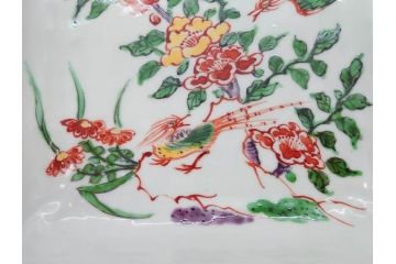 川瀬竹志　古余呂技　赤絵　花鳥　約18cm　5.9寸　大胆に描かれた色絵が印象的で華やかな雰囲気の四方鉢5客セット(和食器、皿、深皿、共箱付き、五寸九分)(R-070869)