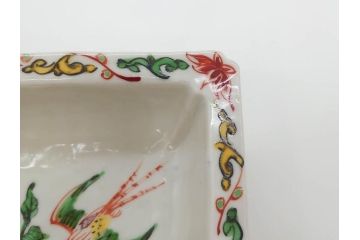 川瀬竹志　古余呂技　赤絵　花鳥　約18cm　5.9寸　大胆に描かれた色絵が印象的で華やかな雰囲気の四方鉢5客セット(和食器、皿、深皿、共箱付き、五寸九分)(R-070869)