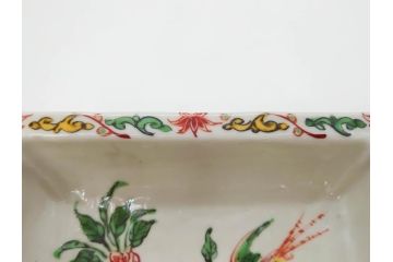川瀬竹志　古余呂技　赤絵　花鳥　約18cm　5.9寸　大胆に描かれた色絵が印象的で華やかな雰囲気の四方鉢5客セット(和食器、皿、深皿、共箱付き、五寸九分)(R-070869)