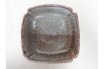 時代物　鼠志野(鼠志埜)　絵柄と色合いが落ち着いた和の雰囲気を醸し出す入隅四方向付5客セット(尾州門戸家伝来、美濃焼、和食器、共箱付き)(R-070870)
