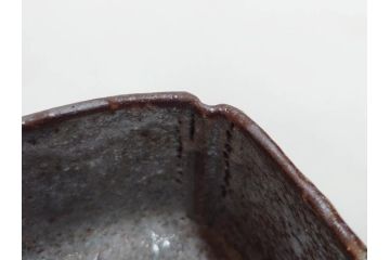 時代物　鼠志野(鼠志埜)　絵柄と色合いが落ち着いた和の雰囲気を醸し出す入隅四方向付5客セット(尾州門戸家伝来、美濃焼、和食器、共箱付き)(R-070870)