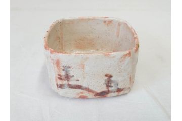 時代物　絵志野(絵志埜)　金継ぎ　優しい色合いが親しみを感じる入隅四方向付5客セット(尾州門戸家伝来、美濃焼、和食器、共箱付き)(R-070871)