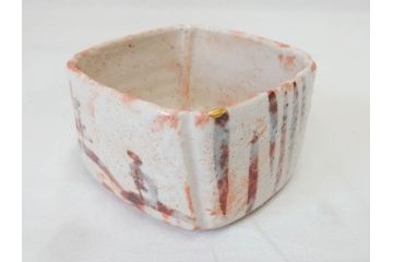 時代物　絵志野(絵志埜)　金継ぎ　優しい色合いが親しみを感じる入隅四方向付5客セット(尾州門戸家伝来、美濃焼、和食器、共箱付き)(R-070871)