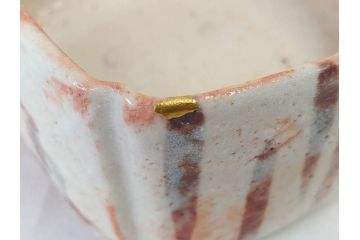 時代物　絵志野(絵志埜)　金継ぎ　優しい色合いが親しみを感じる入隅四方向付5客セット(尾州門戸家伝来、美濃焼、和食器、共箱付き)(R-070871)
