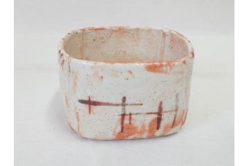 時代物　絵志野(絵志埜)　金継ぎ　優しい色合いが親しみを感じる入隅四方向付5客セット(尾州門戸家伝来、美濃焼、和食器、共箱付き)(R-070871)