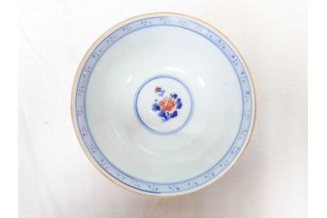 明治期　九谷焼　色絵　龍文　約11cm　3.6寸　食卓を鮮やかに演出する蓋付き茶碗5客セット(三寸六分、和食器)(R-070873)