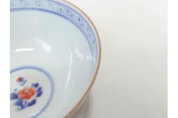 明治期　九谷焼　色絵　龍文　約11cm　3.6寸　食卓を鮮やかに演出する蓋付き茶碗5客セット(三寸六分、和食器)(R-070873)